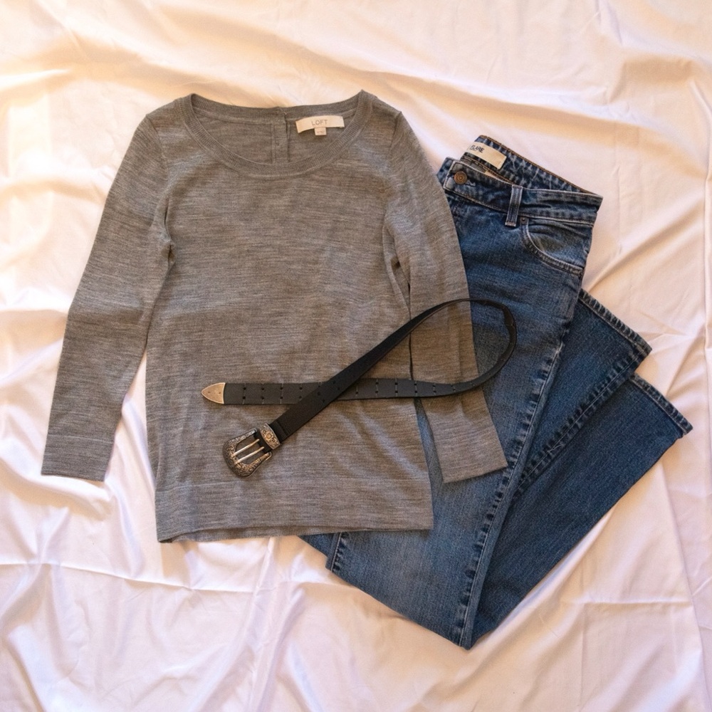 LOFT Grey Button Back Sweater